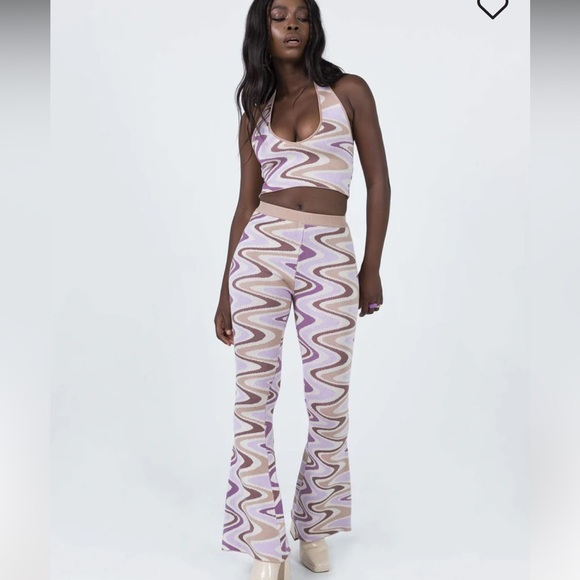 NWOT Princess Polly Zena Knit Flare Pant Halter Top Set in Multi Purple Size M/L - Picture 2 of 12